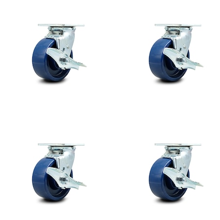 Service Caster 5 Inch Solid Polyurethane Caster Set with Roller Bearing and Brake/Swivel Lock SCC-30CS520-SPUR-TLB-BSL-4